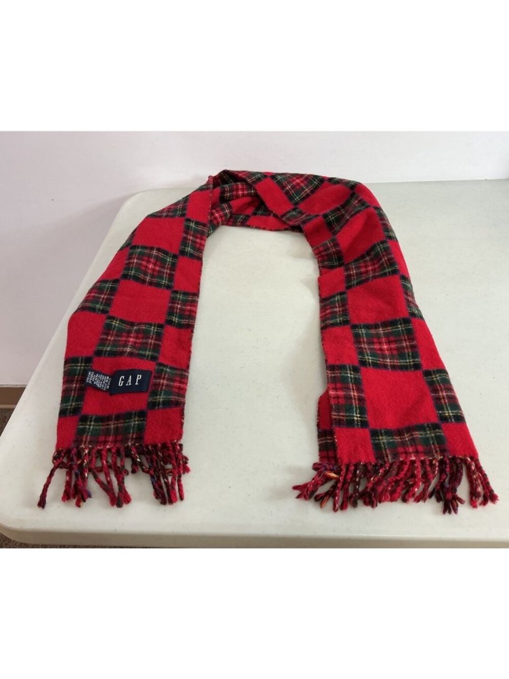 Gap Vintage Plaid Red Wool Scarf Made in Italy
